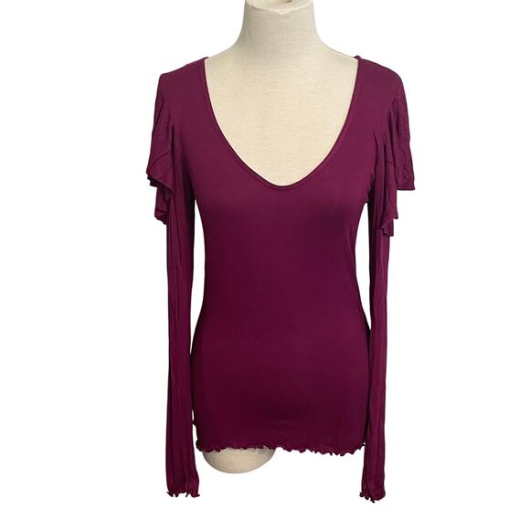 We The Free Tops - We The Free Women’s‎ Ribbed Ruffle Shirt Top Purple Free People Size Medium